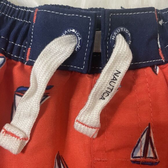 NAUTICA Boys Shorts Size 12 Months Red Sailboats Navy Summer Vacation Nautical - Picture 3 of 8